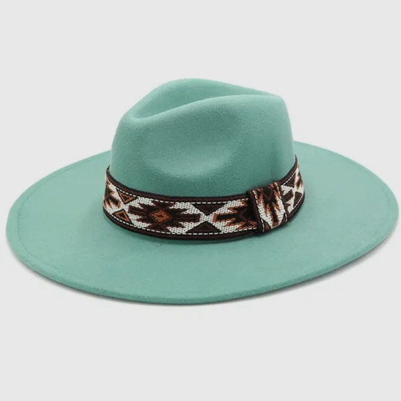Teal Fedora with Patterned Band - Picture 1 of 1